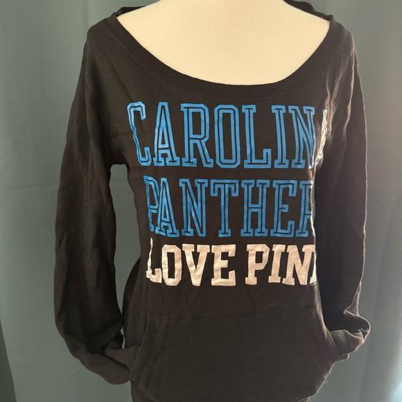 PINK NFL Victoria’s Secret Carolina Panthers Long Sleeve Sweatshirt Black Top - Picture 2 of 6